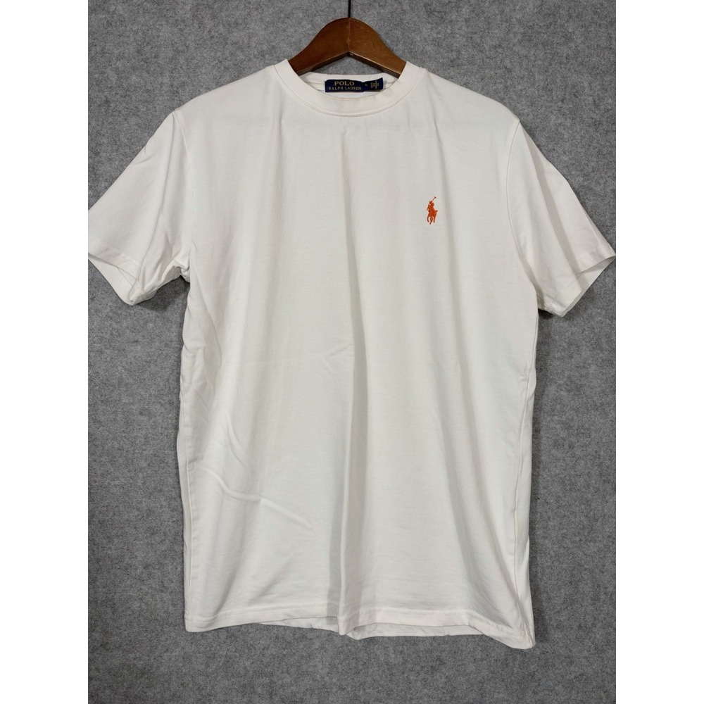 Polo Ralph Lauren T Shirt Mens XL White Orange Embroidered Pony Crew Neck READ